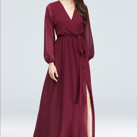 David's Bridal Dresses & Skirts - 👗NWT-Long Sleeve Chiffon Faux Wrap Dress